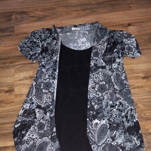 womens Lavish gray black and white short sleeve tank top attached cardigan M